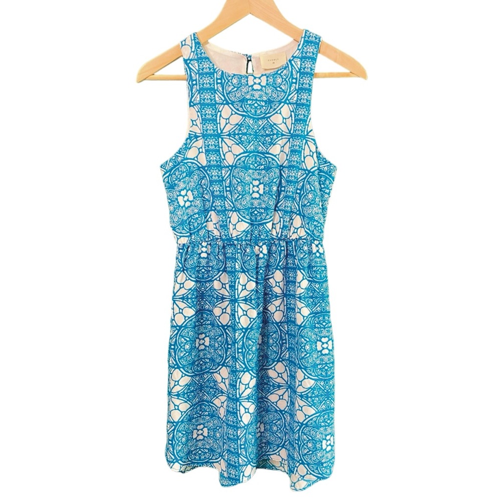 Everly Blue White Stained Glass Sleeveless Dress